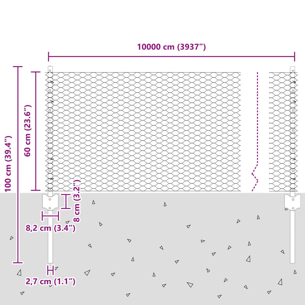 Produktbild för Utomhus hexagonal stängsel med stolpe 100 x 0,6 m Grå Mesh