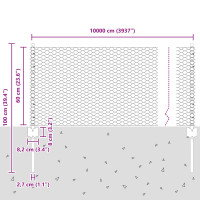 Produktbild för Utomhus hexagonal stängsel med stolpe 100 x 0,6 m Grå Mesh