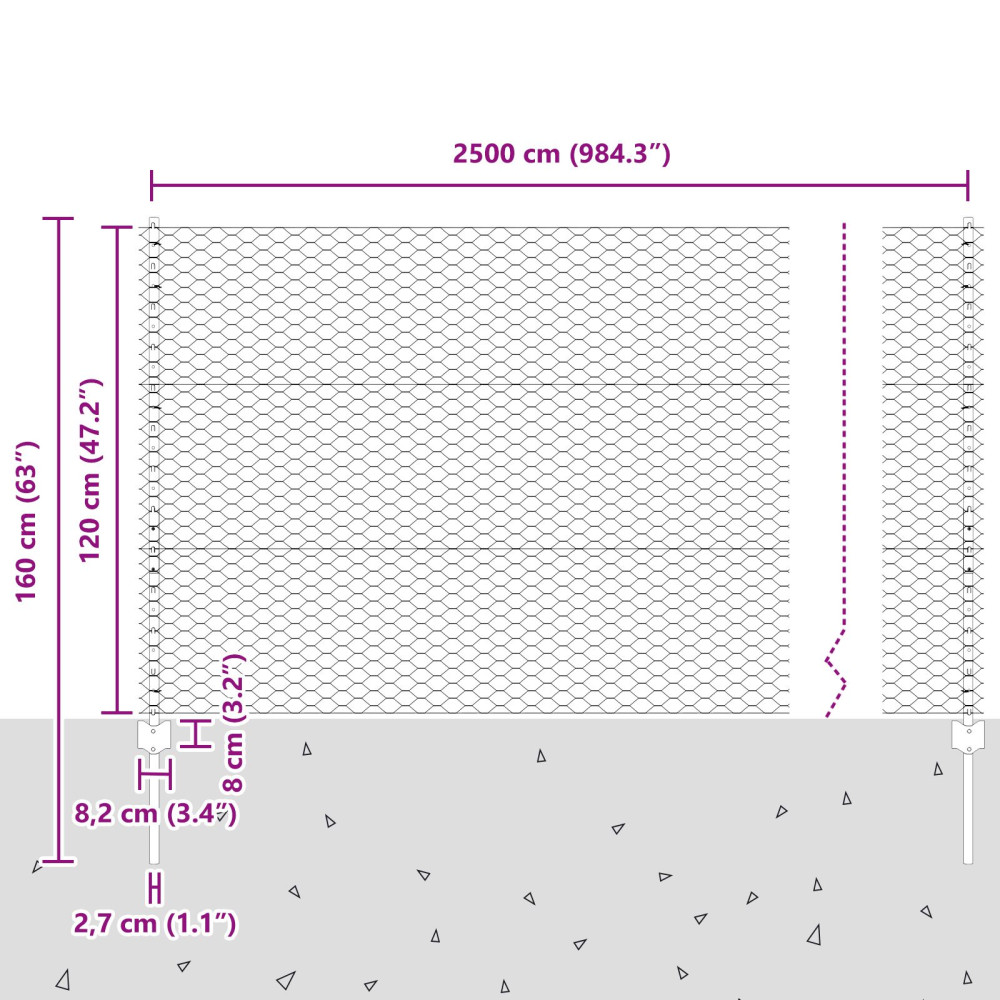 Produktbild för Sexkantigt staket med stolpe 25 x 1,2 m Galvaniserat stål Mesh