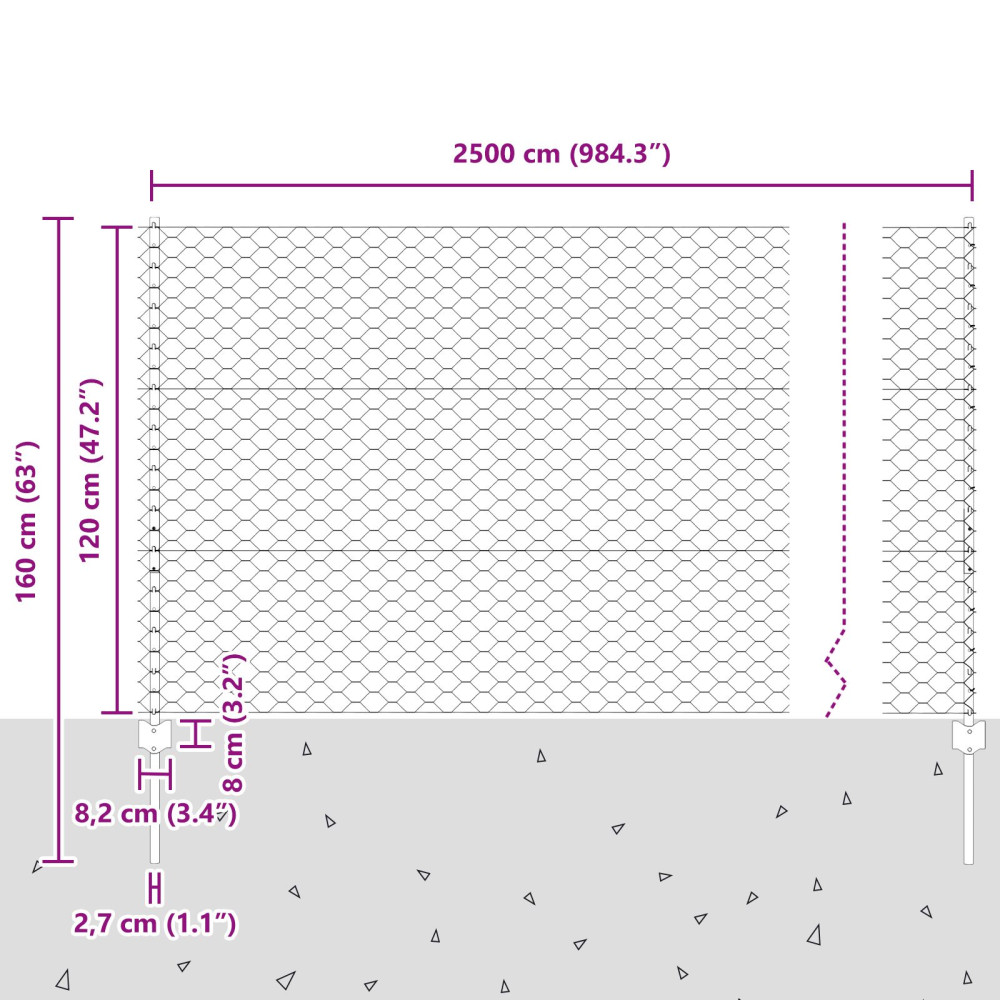 Produktbild för Sexkantigt staket med stolpe 25 x 1,2 m Galvaniserat stål Mesh