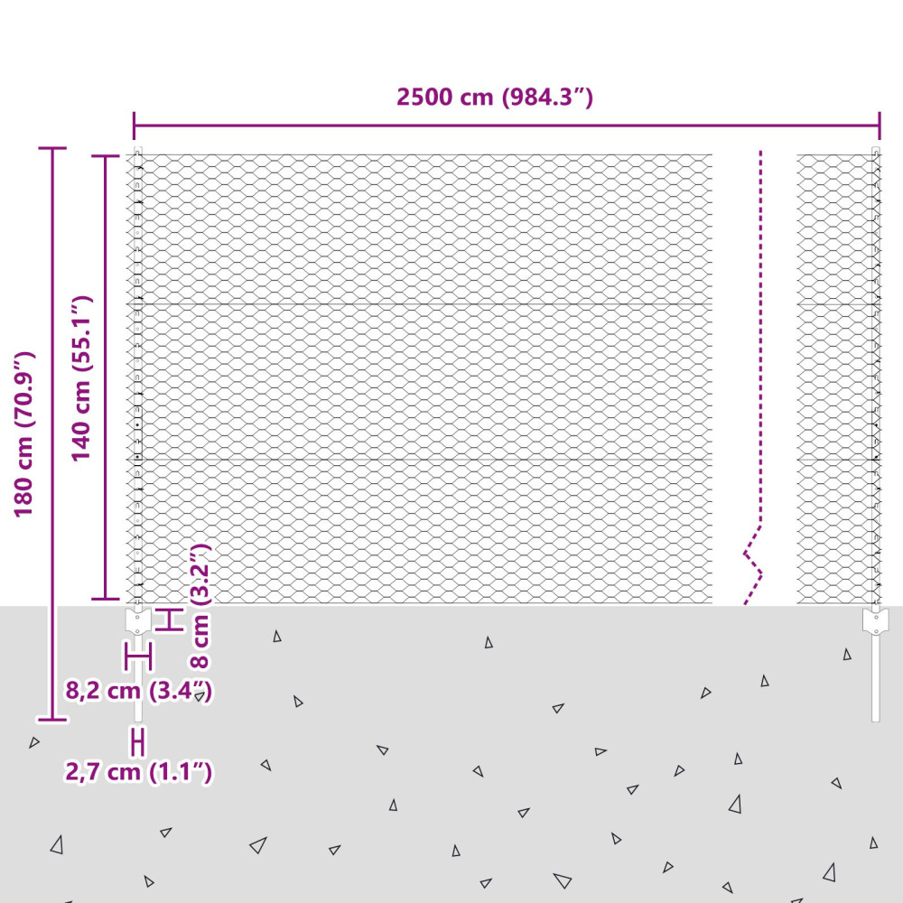 Produktbild för Sexkantigt staket med stolpe 25 x 1,4 m Galvaniserat stål Mesh