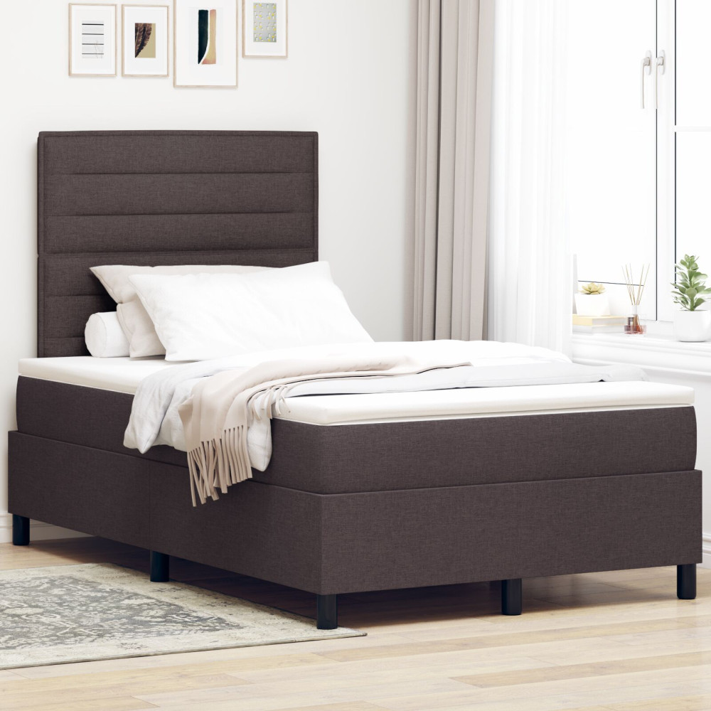 Produktbild för Bäddfjäder med madrass med huvudgavel Mörkbrun 120 x 200 cm tyg
