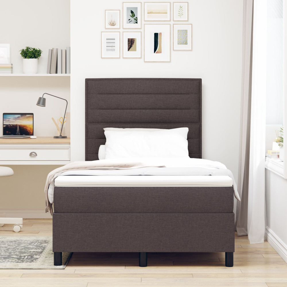Produktbild för Bäddfjäder med madrass med huvudgavel Mörkbrun 120 x 200 cm tyg