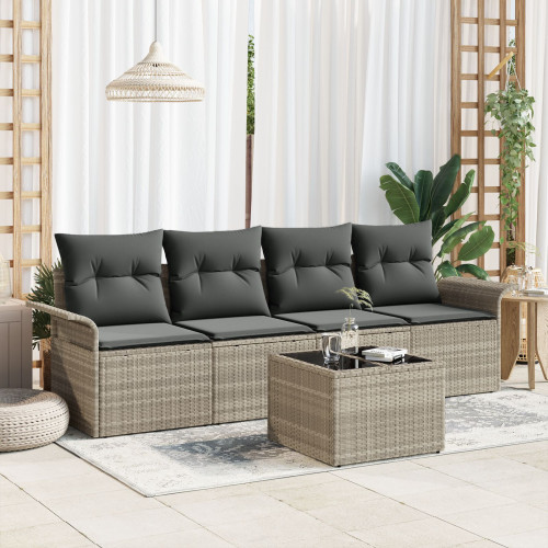 vidaXL Soffset med kudde 5 pcs Ljusgrå konstrotting