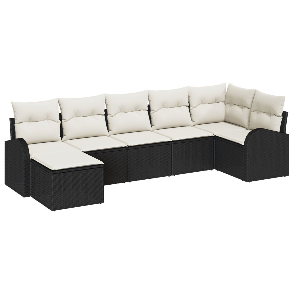 Produktbild för Trädgårdsoffset med kudde 7 pcs Svart Poly rattan