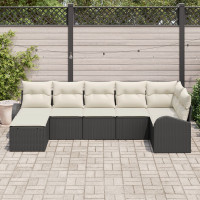 Produktbild för Trädgårdsoffset med kudde 7 pcs Svart Poly rattan