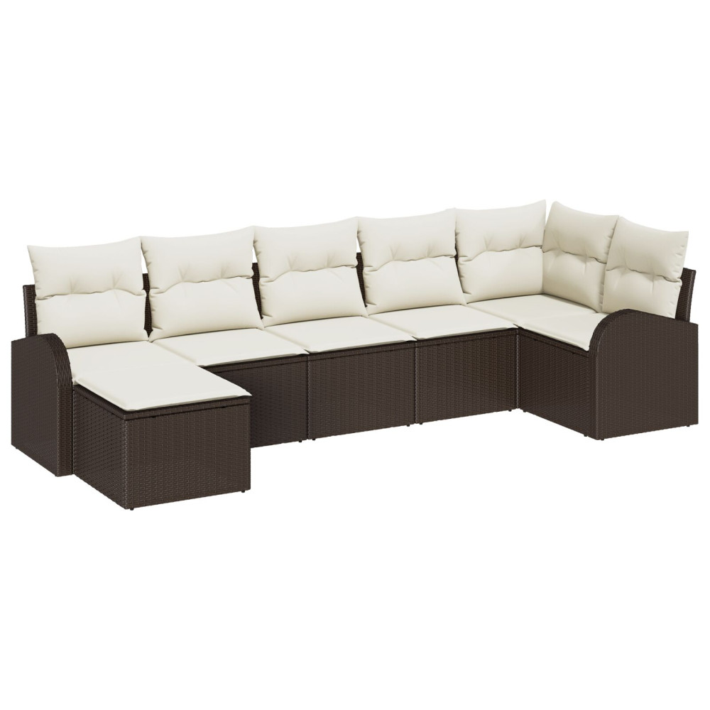 Produktbild för Trädgårdsoffset med kudde 7 pcs Brun Poly rattan