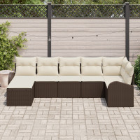 Produktbild för Trädgårdsoffset med kudde 7 pcs Brun Poly rattan