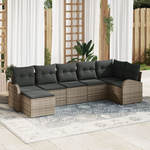 vidaXL Trädgårdsoffset med kudde 7 pcs Grå Poly rattan