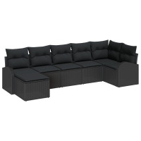 Produktbild för Trädgårdsoffset med kudde 7 pcs Svart Poly rattan