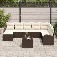 Produktbild för Trädgårdsoffset med kudde 9 pcs Brun Poly rattan