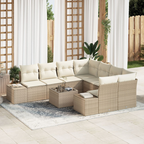 vidaXL Trädgårdsoffset med kudde 9 pcs Beige konstrotting