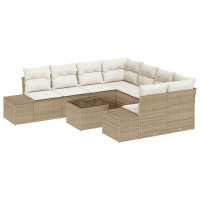 Produktbild för Trädgårdsoffset med kudde 9 pcs Beige konstrotting