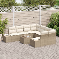 Produktbild för Trädgårdsoffset med kudde 9 pcs Beige konstrotting