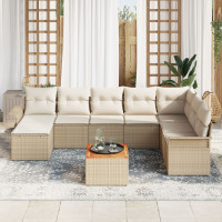 Produktbild för Trädgårdsoffset med kudde 9 pcs Beige konstrotting