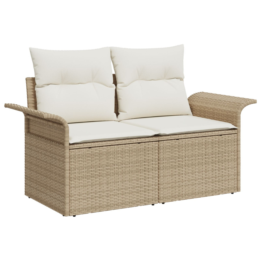 Produktbild för Trädgårdsoffset med kudde 9 pcs Beige konstrotting