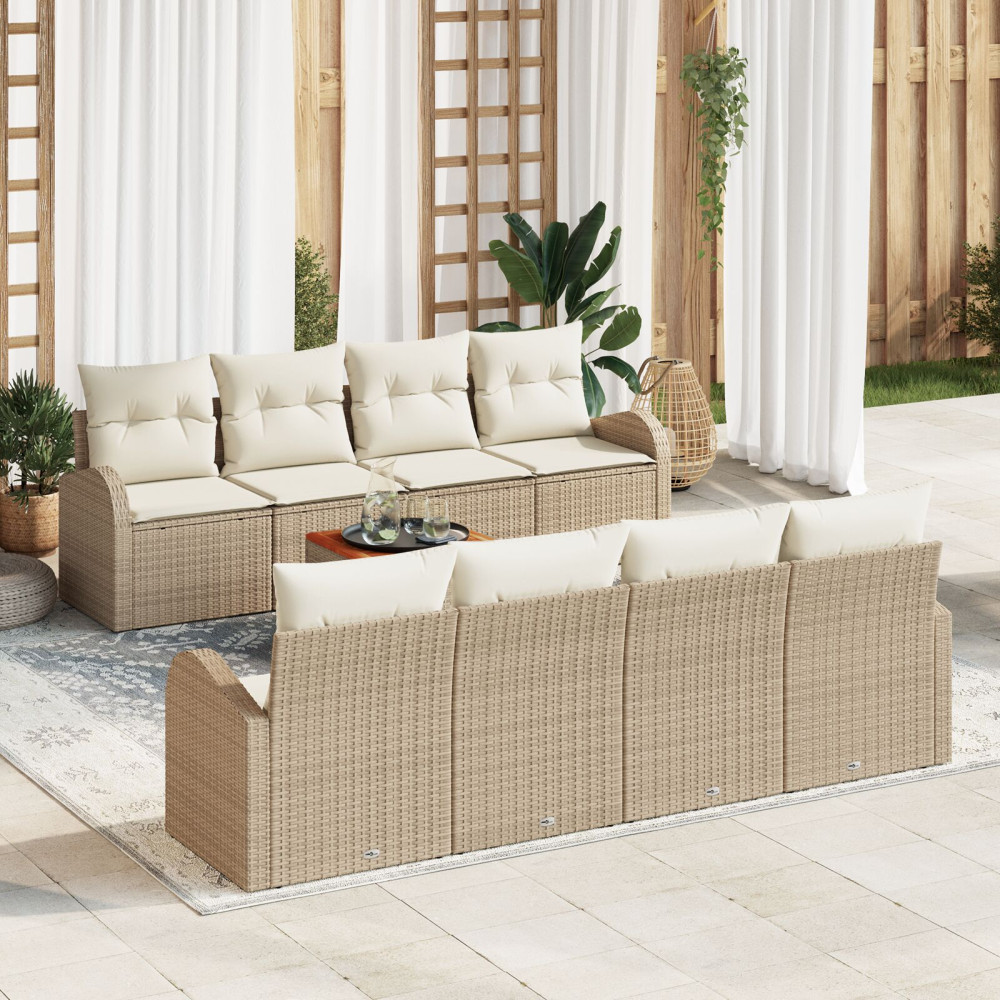 Produktbild för Trädgårdsoffset med kudde 9 pcs Beige konstrotting