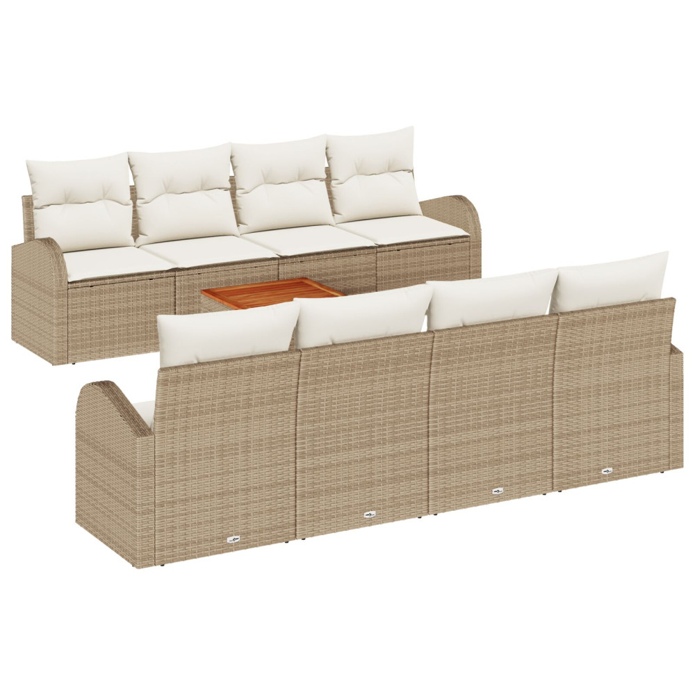 Produktbild för Trädgårdsoffset med kudde 9 pcs Beige konstrotting