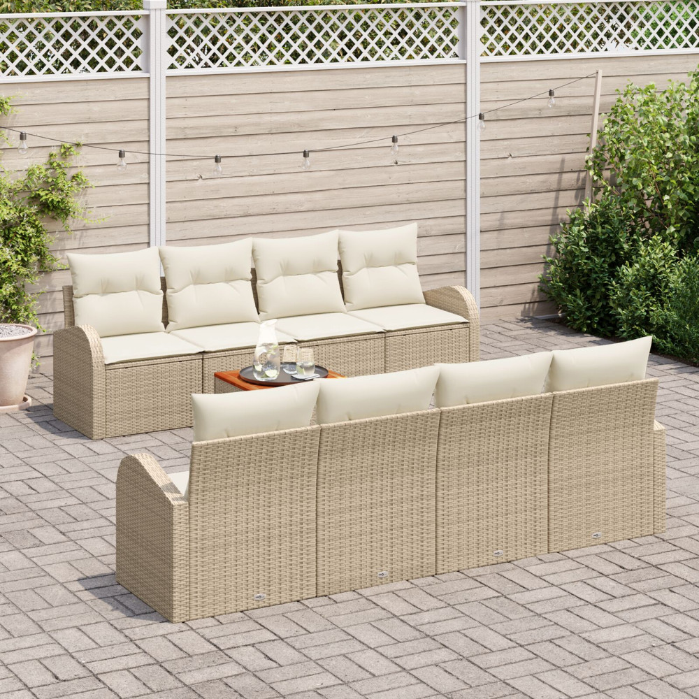 Produktbild för Trädgårdsoffset med kudde 9 pcs Beige konstrotting