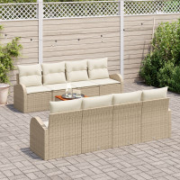 Produktbild för Trädgårdsoffset med kudde 9 pcs Beige konstrotting
