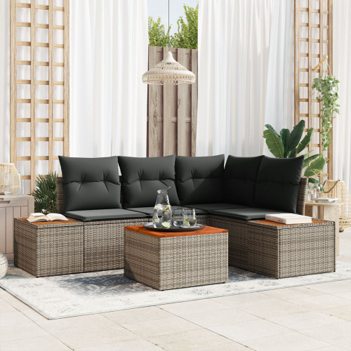 vidaXL Trädgårdsoffset med kudde 5 pcs Grå Poly rattan - Utesoffor