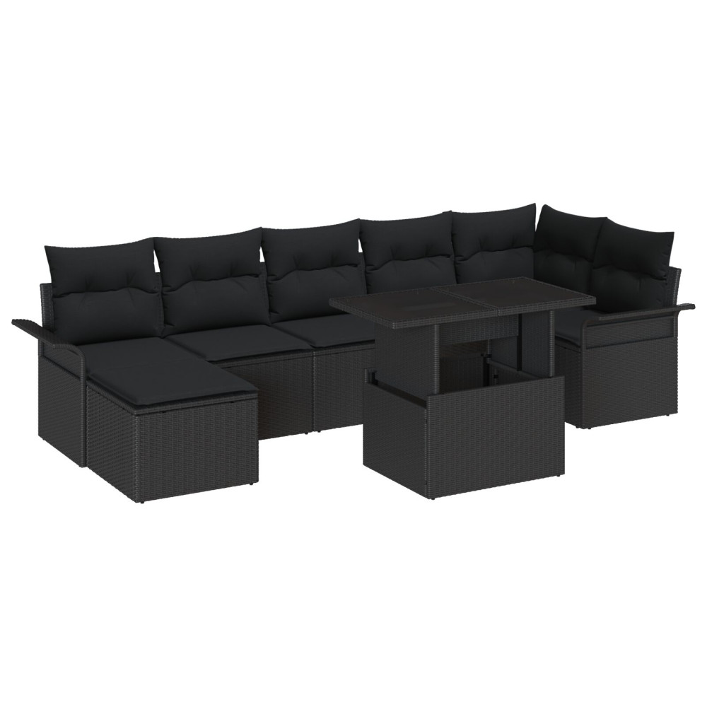 Produktbild för Trädgårdsoffset med kudde 8 pcs Svart Poly rattan
