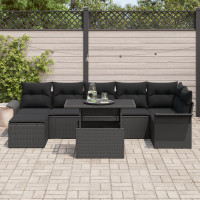 Produktbild för Trädgårdsoffset med kudde 8 pcs Svart Poly rattan