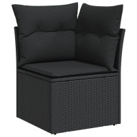 Produktbild för Trädgårdsoffset med kudde 8 pcs Svart Poly rattan