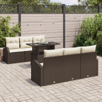 Produktbild för Trädgårdsoffset med kudde 7 pcs Brun Poly rattan