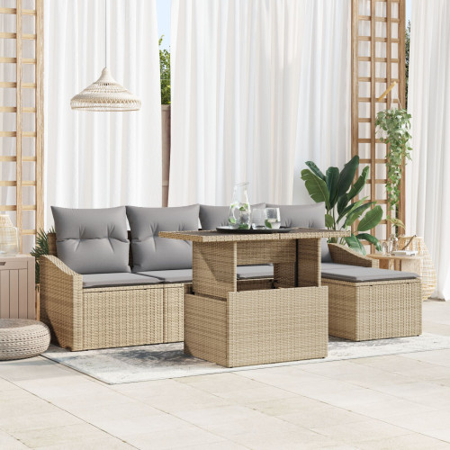 vidaXL Trädgårdsoffset med kudde 6 pcs Beige och Ljusgrå konstrotting