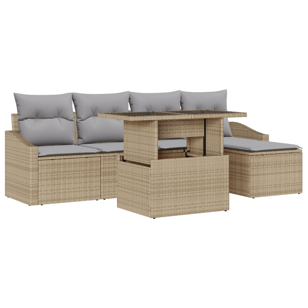 Produktbild för Trädgårdsoffset med kudde 6 pcs Beige och Ljusgrå konstrotting