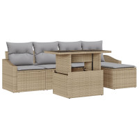 Produktbild för Trädgårdsoffset med kudde 6 pcs Beige och Ljusgrå konstrotting