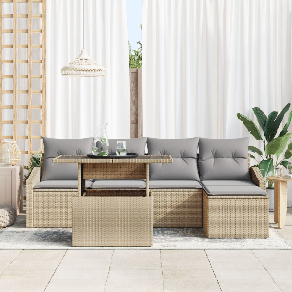 Produktbild för Trädgårdsoffset med kudde 6 pcs Beige och Ljusgrå konstrotting