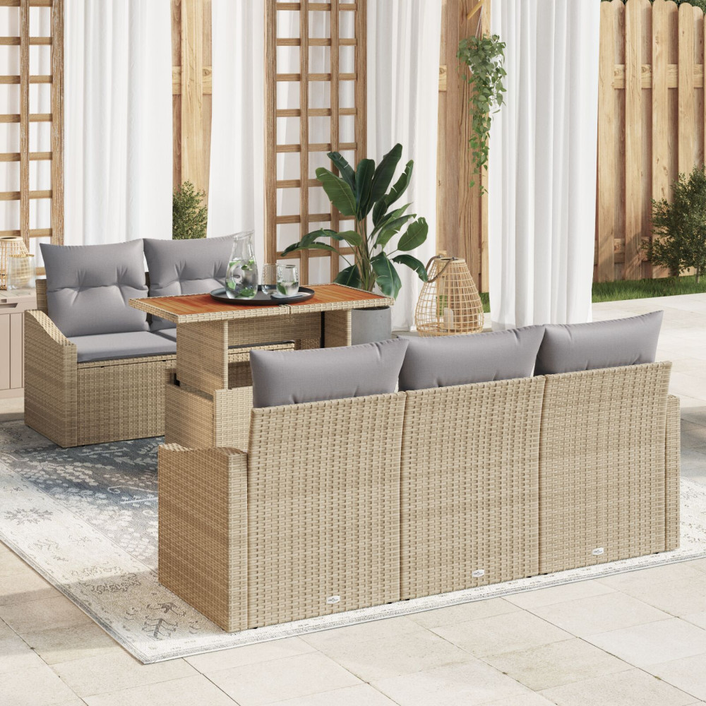 Produktbild för Trädgårdsmöbelset med kudde 6 pcs Beige och Grå