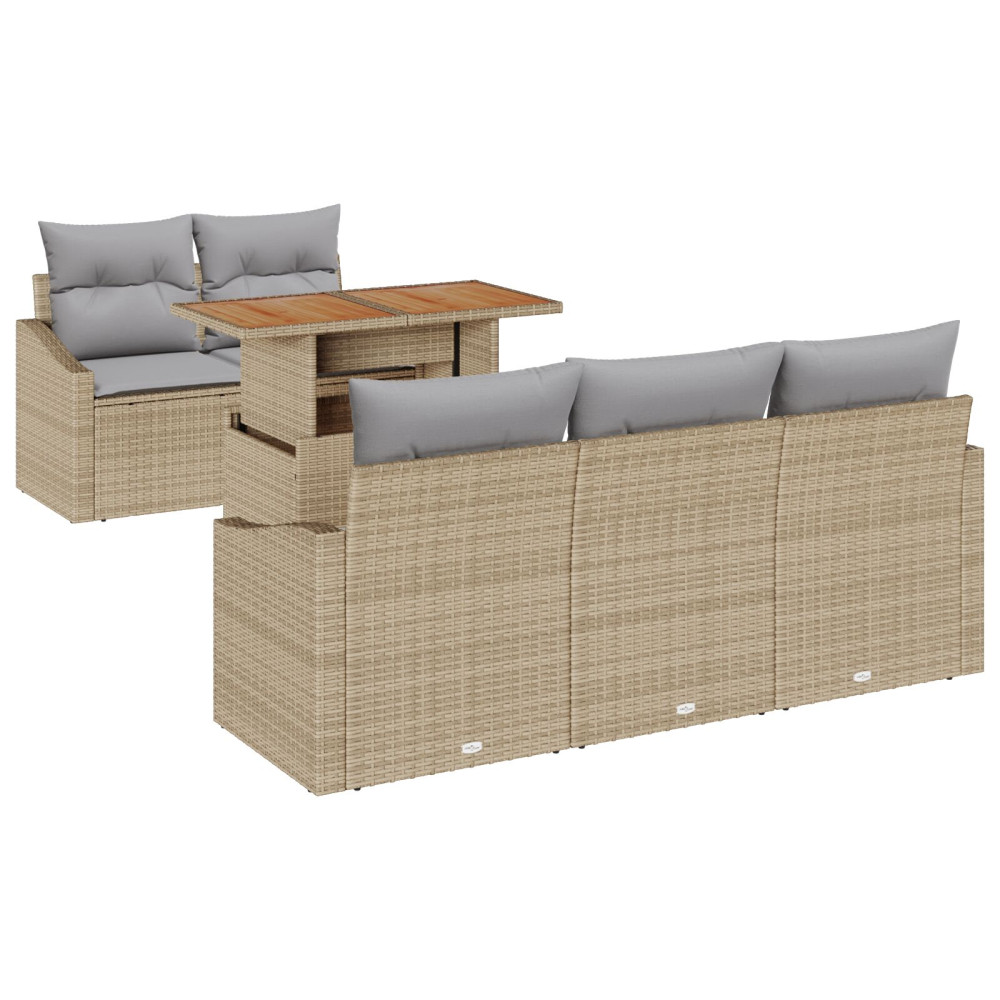 Produktbild för Trädgårdsmöbelset med kudde 6 pcs Beige och Grå
