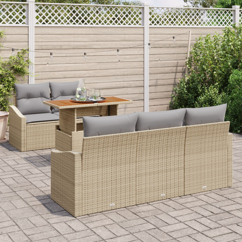 Produktbild för Trädgårdsmöbelset med kudde 6 pcs Beige och Grå