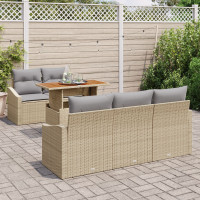 Produktbild för Trädgårdsmöbelset med kudde 6 pcs Beige och Grå