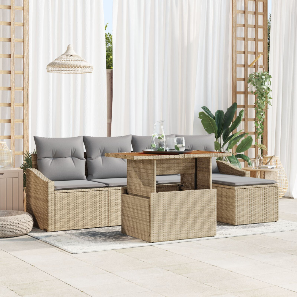 Produktbild för Trädgårdsmöbelset med kudde 6 pcs Beige och Grå