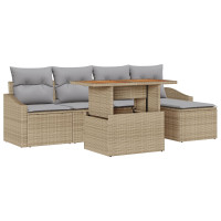 Produktbild för Trädgårdsmöbelset med kudde 6 pcs Beige och Grå