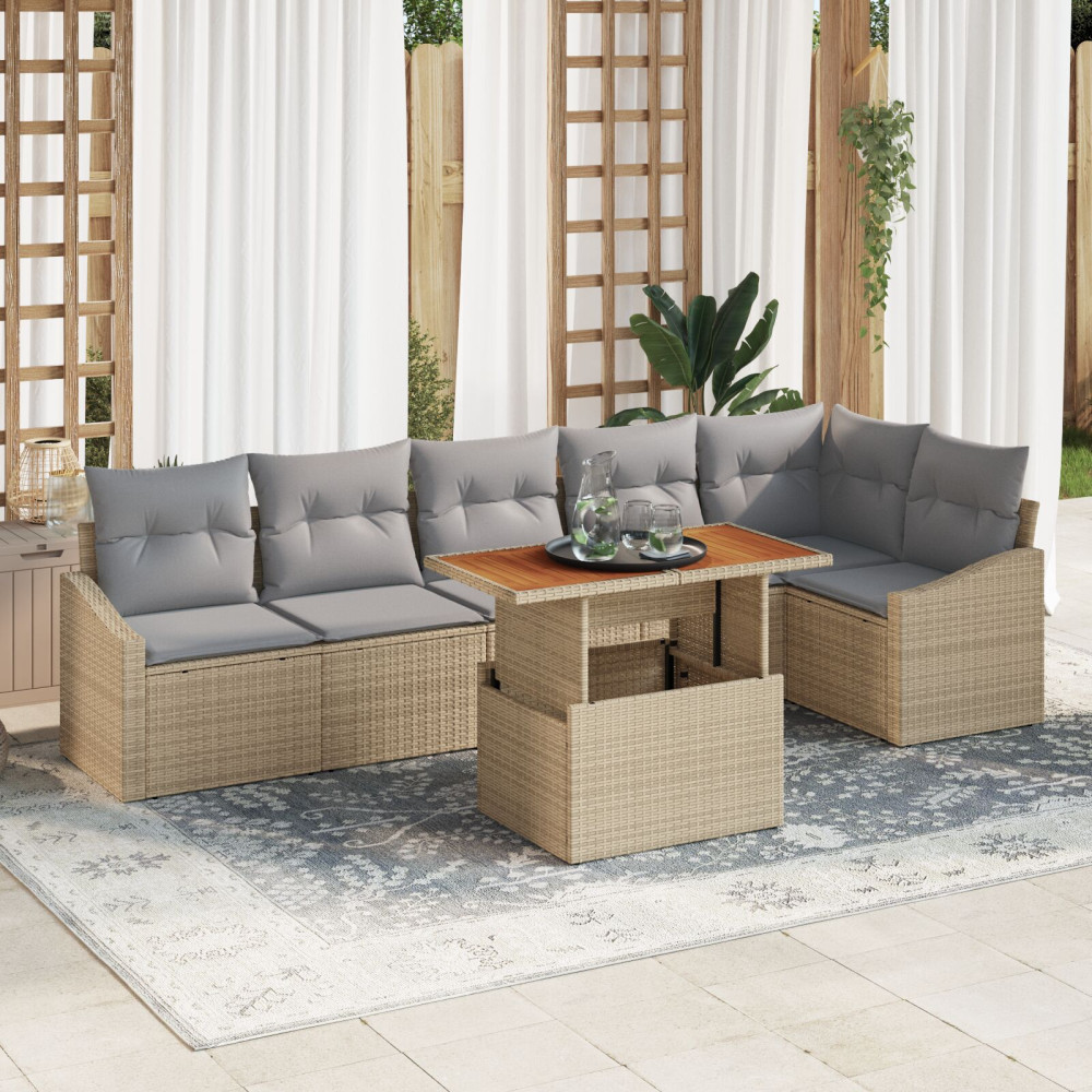 Produktbild för Trädgårdsmöbelset med kudde 7 pcs Beige och Grå