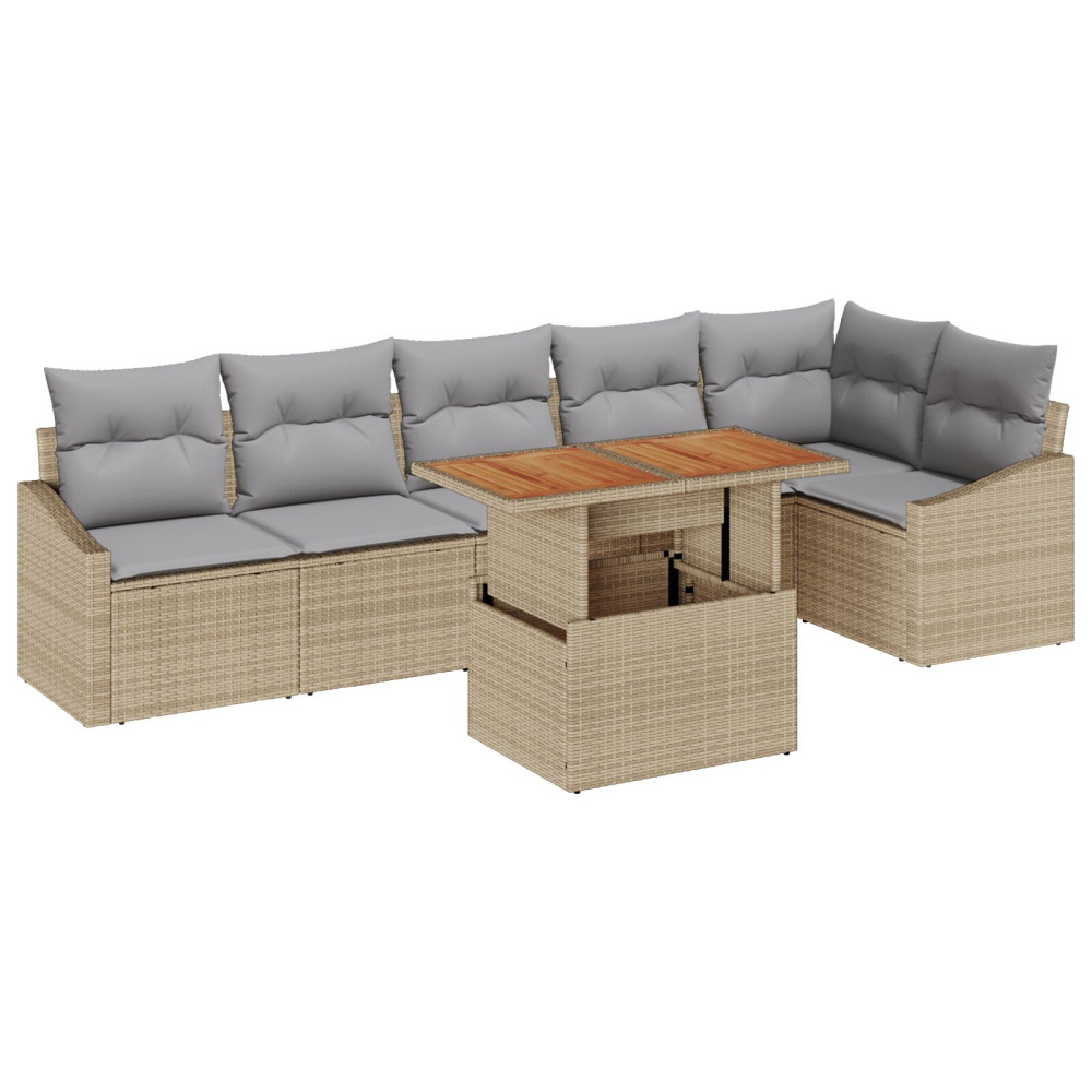 Produktbild för Trädgårdsmöbelset med kudde 7 pcs Beige och Grå