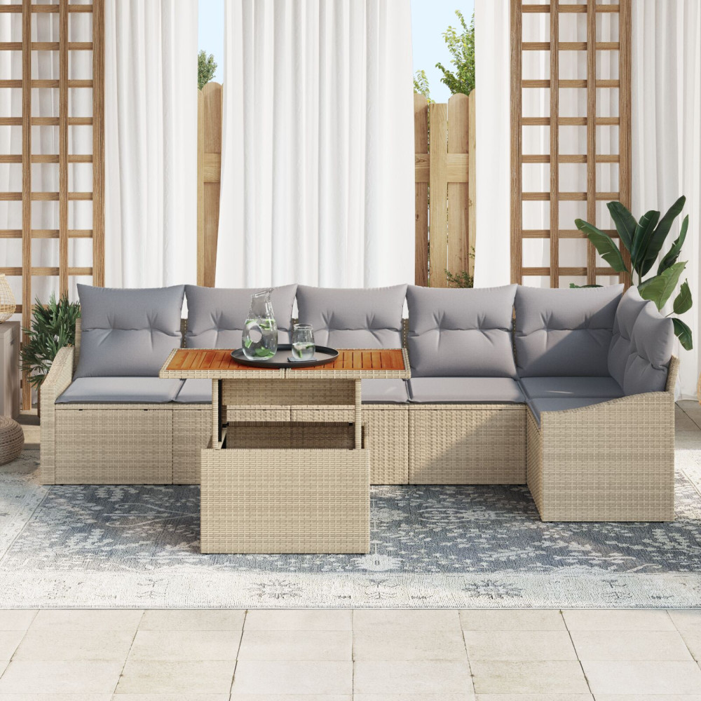Produktbild för Trädgårdsmöbelset med kudde 7 pcs Beige och Grå