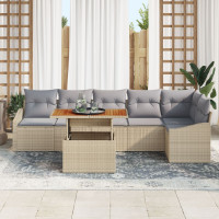 Produktbild för Trädgårdsmöbelset med kudde 7 pcs Beige och Grå