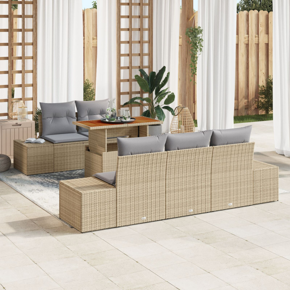 Produktbild för Trädgårdsmöbelset med kudde 6 pcs Beige och Grå