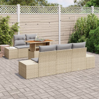 Produktbild för Trädgårdsmöbelset med kudde 6 pcs Beige och Grå