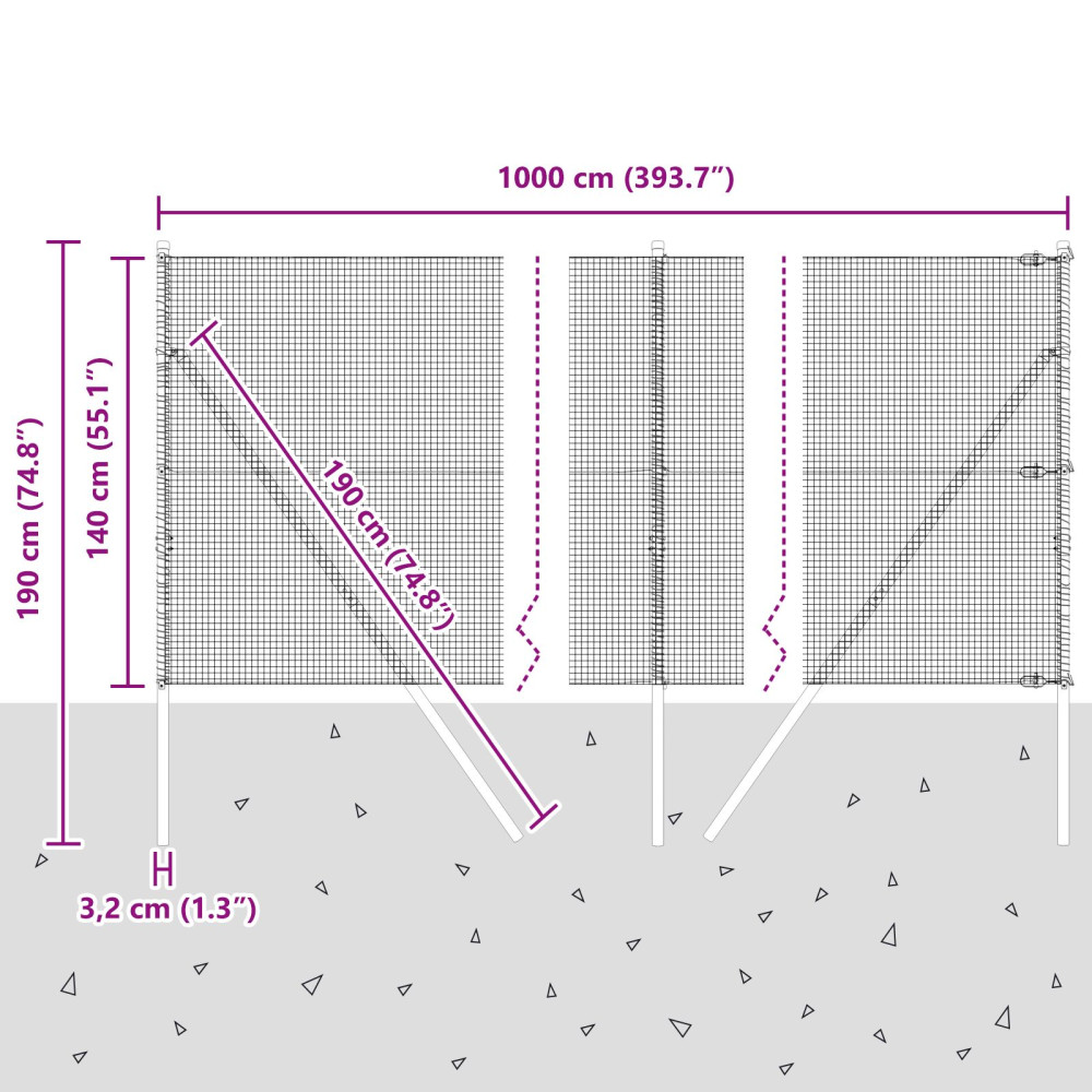 Produktbild för Svetsat trådgaller markfäste 10 x 1,4 m PVC-belagda stål Grå