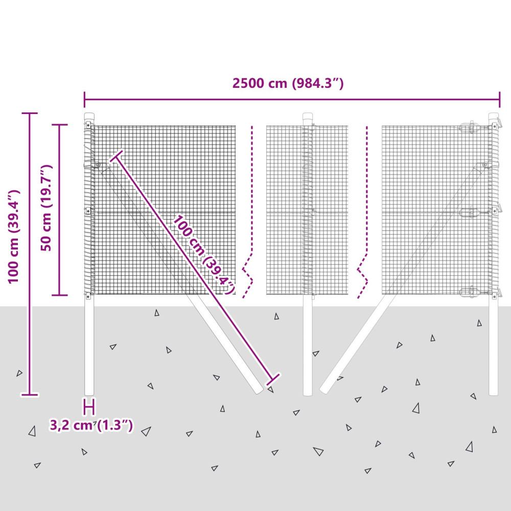 Produktbild för Svetsat trådgaller markfäste 25 x 0,5 m PVC-belagda stål Grå