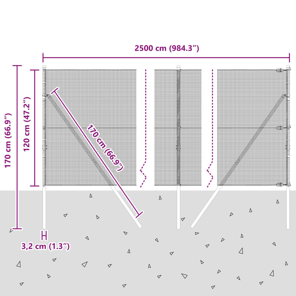 Produktbild för Svetsat trådgaller markfäste 25 x 1,2 m PVC-belagda stål Grå