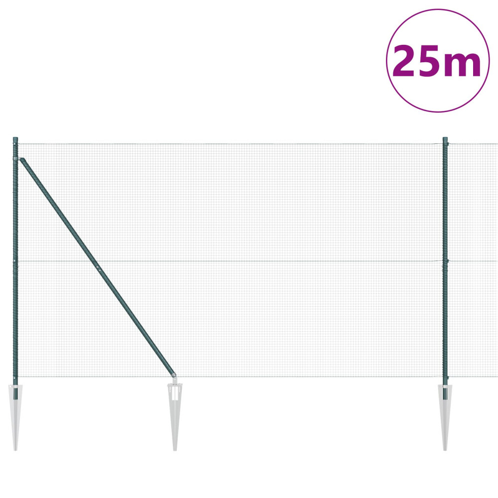 Produktbild för Svetsat trådgalleri med piggar 25 x 1,6 m PVC-belagda stål Grön