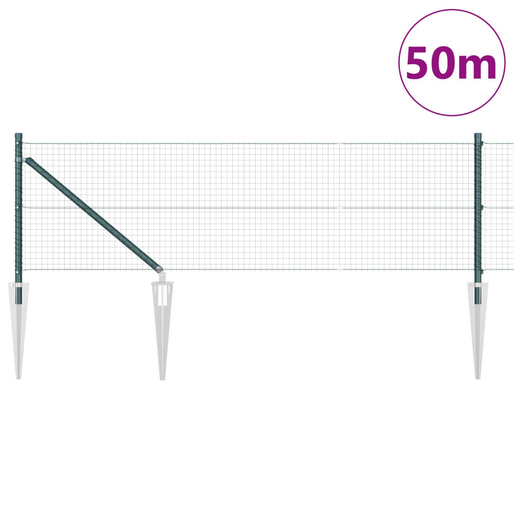 Produktbild för Svetsat trådgalleri med piggar 50 x 0,8 m PVC-belagda stål Grön